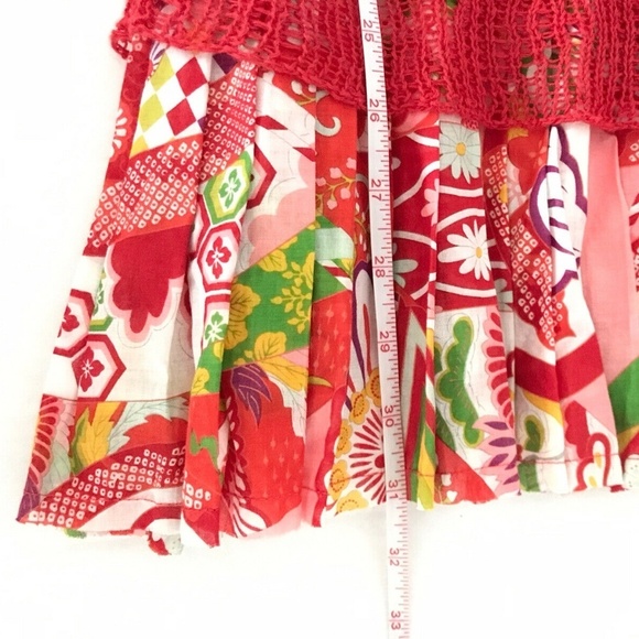 Free People | Pleated Hem Floral Dress Womens Size S Red Overlay Knit Crochet - Picture 6 of 11